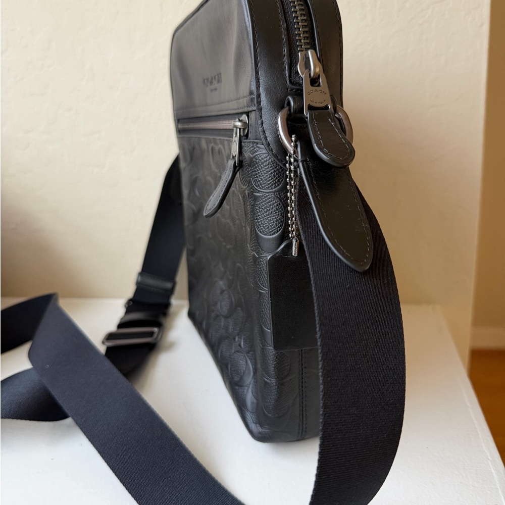 Coach Black Embossed Signature Houston Flight Crossbody Messenger - Picture 3 of 6
